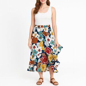 Free People USA Floral Wrap Midi Skirt Size 6 Boho A-Line Retro Print Festival V
